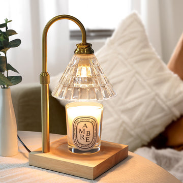 Bronze Candle Warmer Lamp With Wood Base